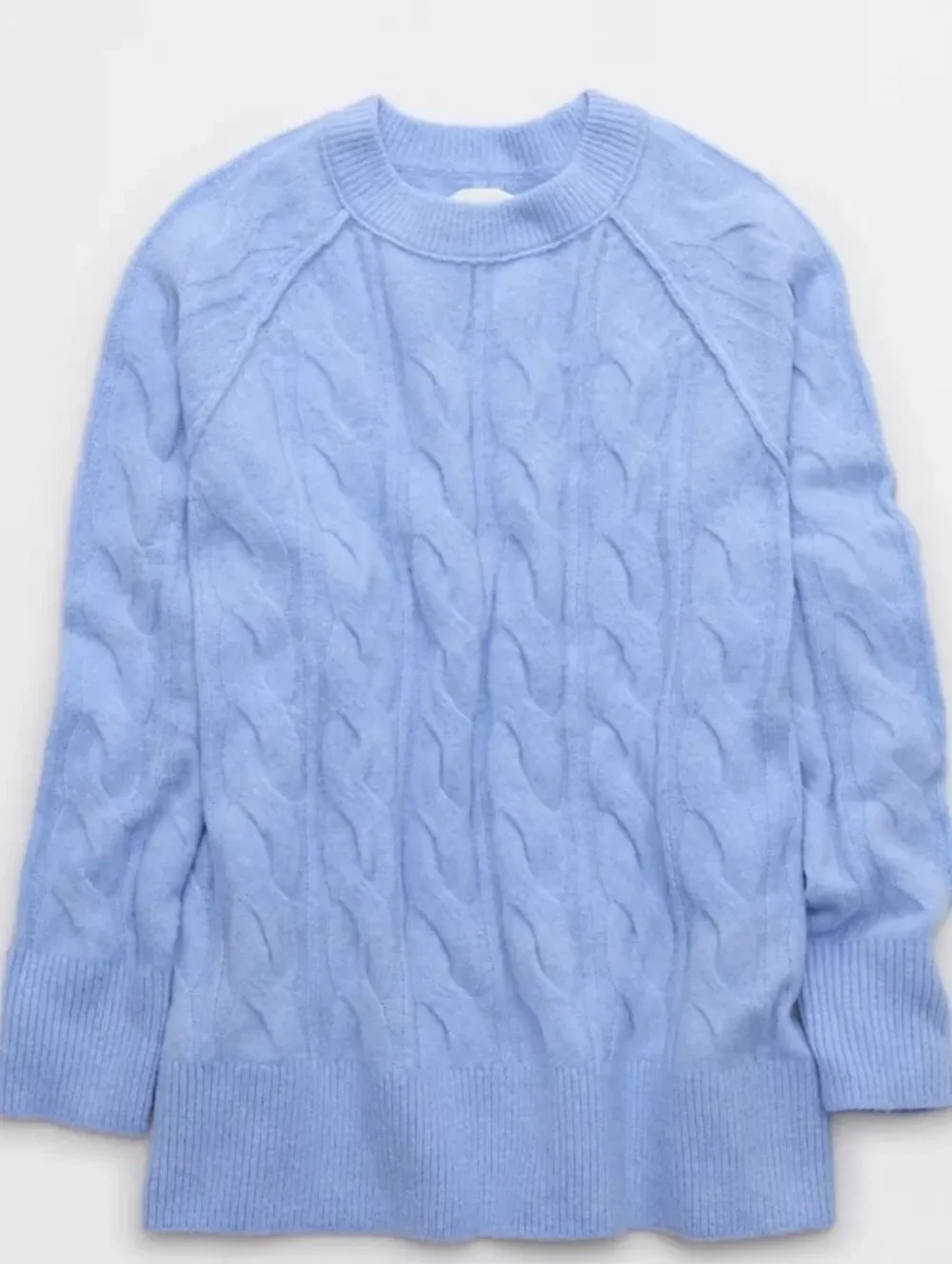 Aerie Womens Ocean Sky Blue unREAL Cable Crew Oversized Sweater Size XS